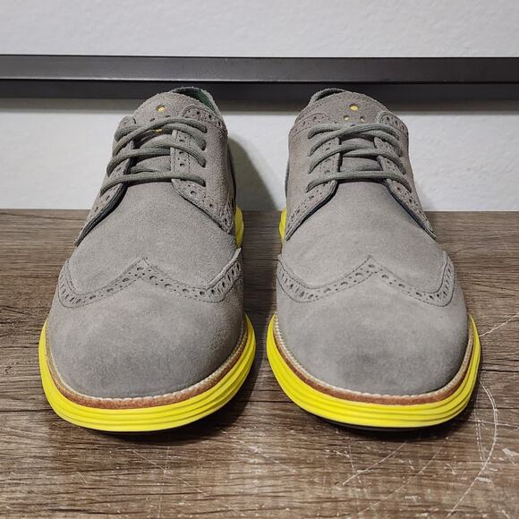 Cole Haan Lunargrand Wingtip Oxford Men\'s Dress Shoes Size 10.5 Gray/Yellow
